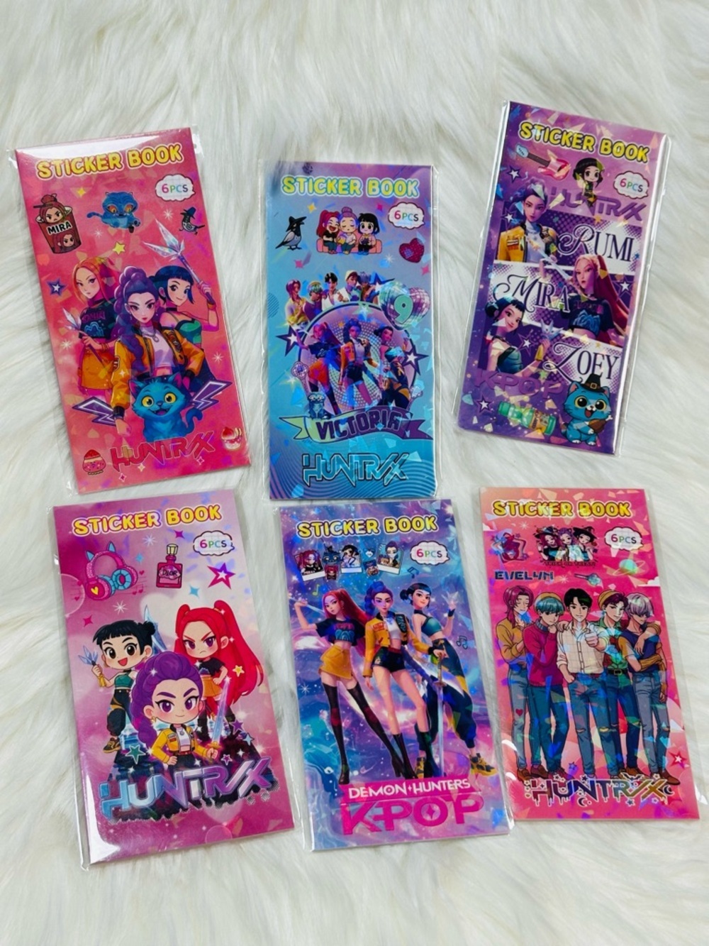 Bundle of 6 K-Pop Sticker Book (each book has 6 sheets) - Pink & Blue Assorted
